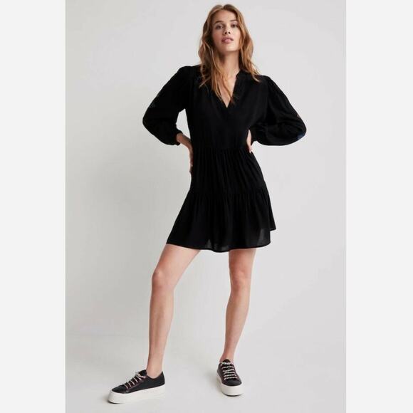 Desigual Calendula Balloon Sleeve V-Neck Tiered Mini Dress in Black Size S NWT - Picture 4 of 16